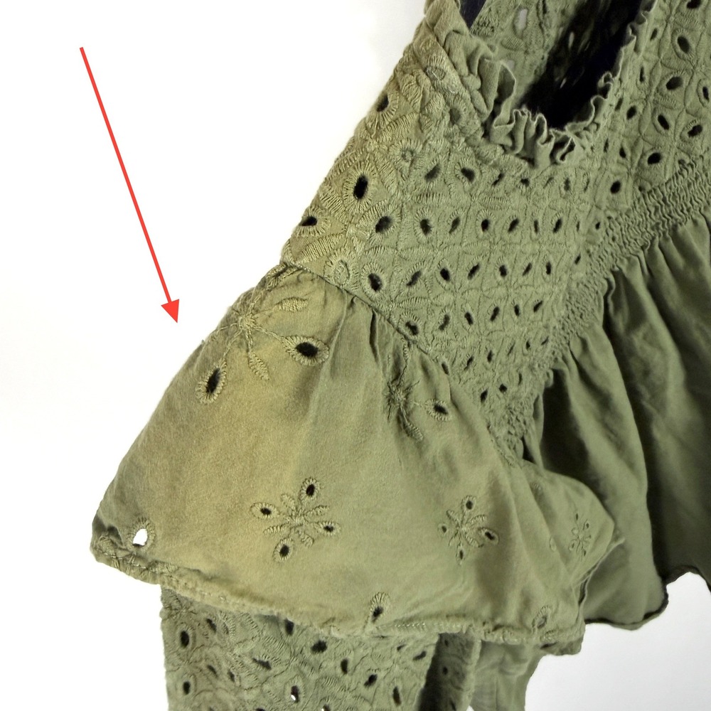 Maje Linode Eyelet Ruffle Blouse Green Long Sleeve Top Sz 1 FR / 4 US - Picture 9 of 11
